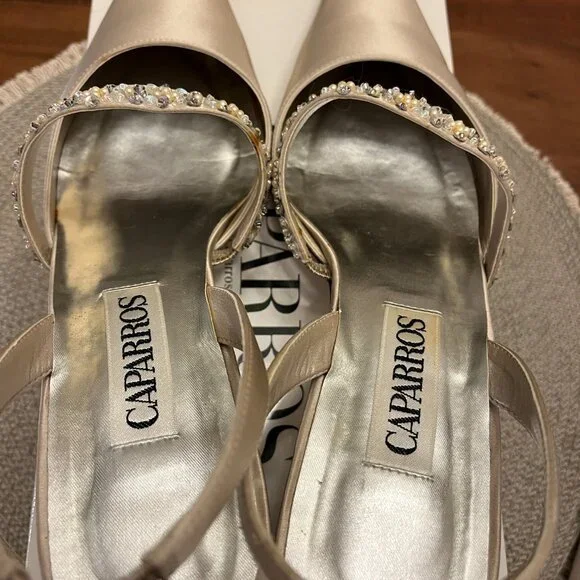 VINTAGE Caparros Evening Bridal Champagne Silk/Satin Slingbacks - 8M - Picture 9 of 13
